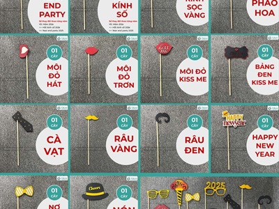 Phụ kiện hoá trang cầm tay vui nhộn chủ đề Happy New Year [Bằng gỗ - Nhiều kiểu] PK-GO-01